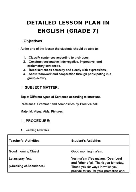 Lesson Plan grade 7 .